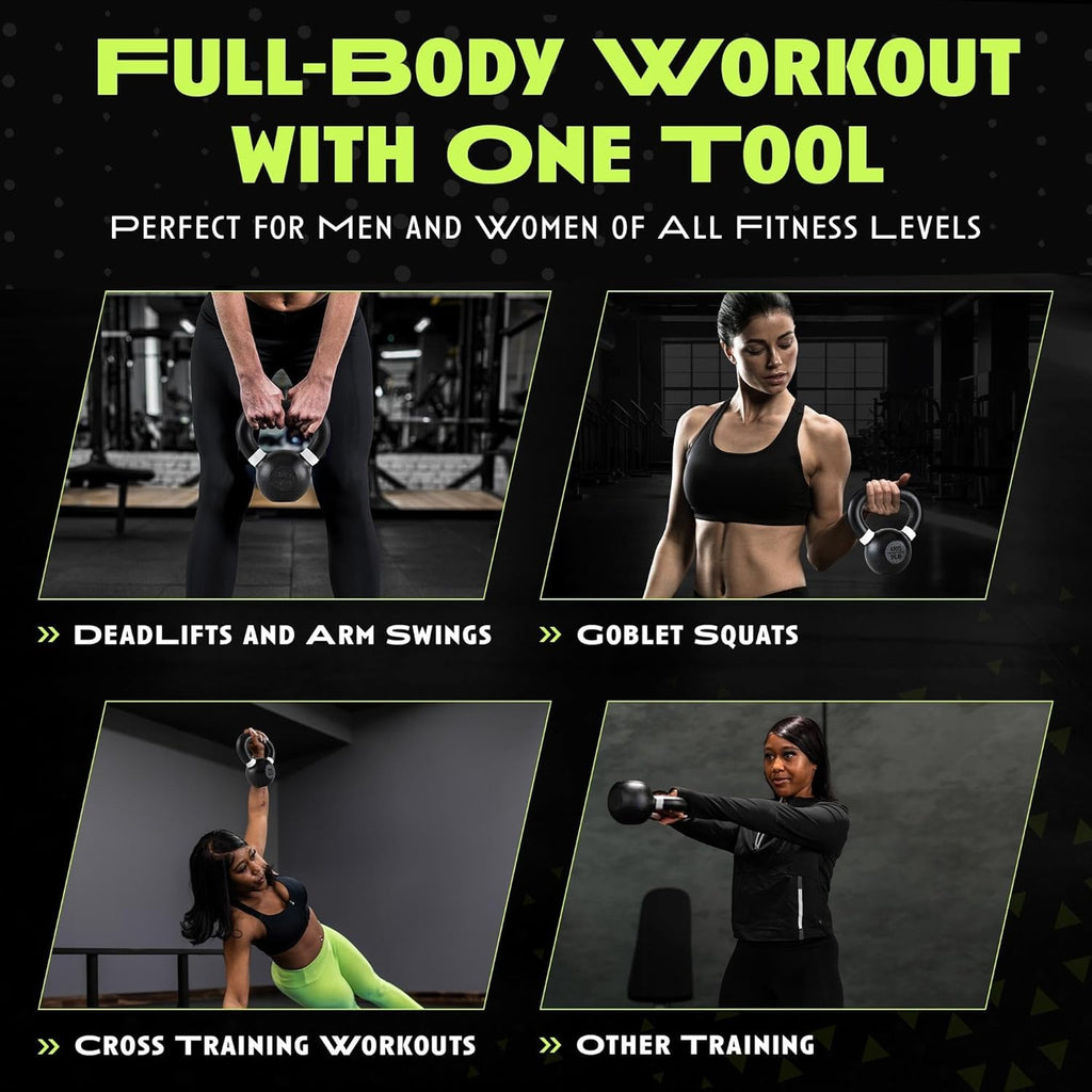 Rage Fitness Cast Iron Kettlebell - Powder Coated with Wide Handle for Strength & Endurance Workouts