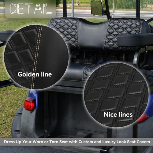 SAMXOMAP Golf Cart Seat Covers Front and Rear Waterproof and Sun Resistant Marine Grade Vinyl Leather Seat Cover Accessories for EZGO TXT 1994-2013, Black(4PCS)