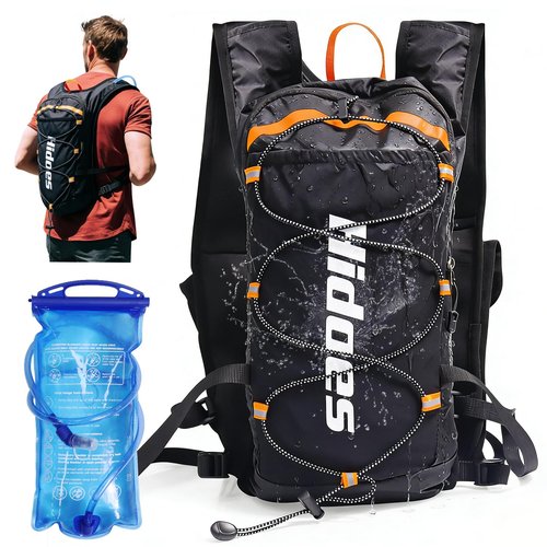 Lightweight Hydration Backpack with 2L Hydration Bladder & Compass & Whistle, Touch Phone Pocket, Breathable Reflective Hydro Water Backpack for Hiking Cycling Running Hydration Pack for Men Women