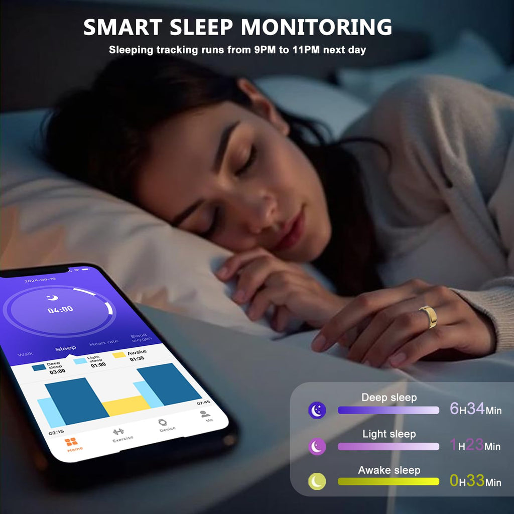 Smart Ring for Women Men Health Tracker - IP68 Waterproof Fitness Ring with Sleep Tracker/Heart Rate/Blood Pressure/Blood Oxygen/Step Counting/Calories for iOS & Android,No Subscription Fee,Silver #9