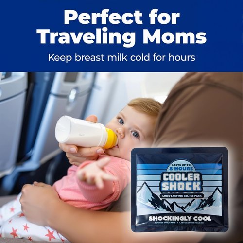 Cooler Shock Reusable Prefilled Ice Packs for Coolers & Lunch Boxes - Long Lasting Cold Freezer Packs for Lunchbox, Non-Toxic Gel Ice Pack for Camping, Lunch Bags, Road Trips, 2 Pack (6.5"x7.5")