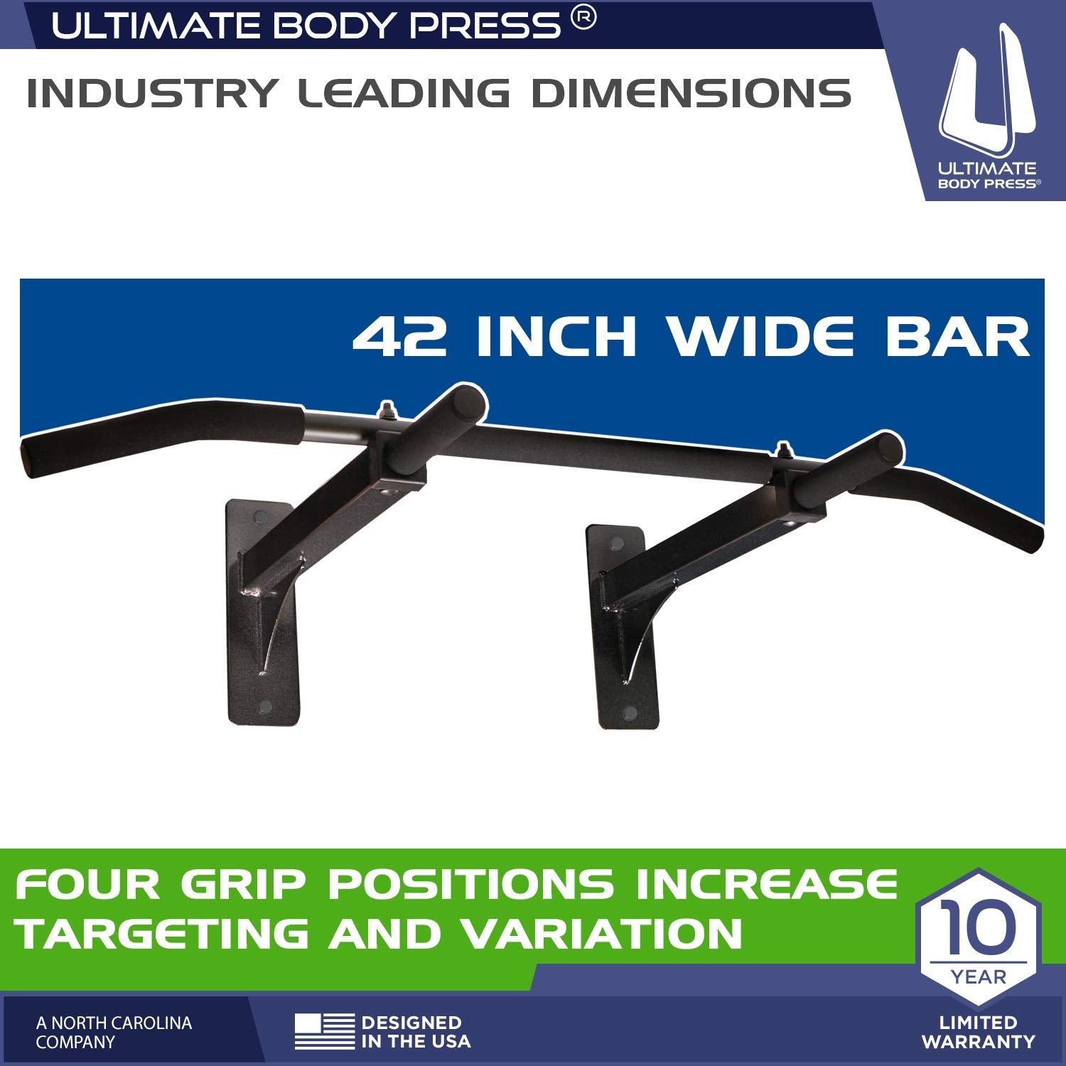 Wall Mount Pull Up Bar with Extra Clearance, Fits 16" Studs by Ultimate Body Press