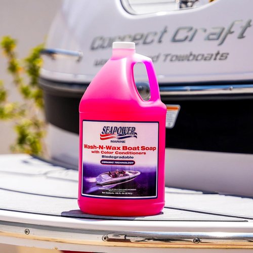 Marine Seapower Wash-N-Wax Boat Soap - Deep Clean & Glossy Finish - pH Neutral Cherry Scent, 1 Gallon (128 oz)