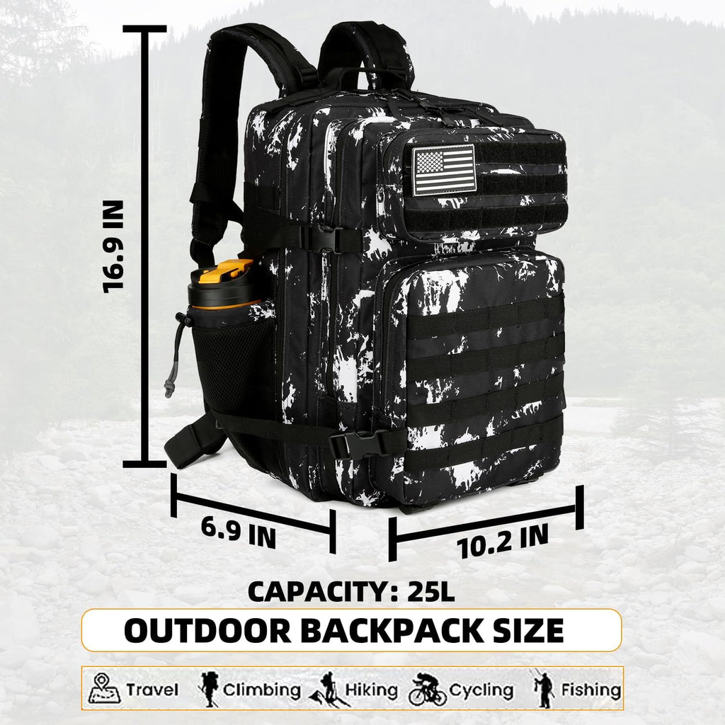 Skiennix 25L Tactical Backpack - Military-Grade Molle Design for Men & Women | Black Lightning Color