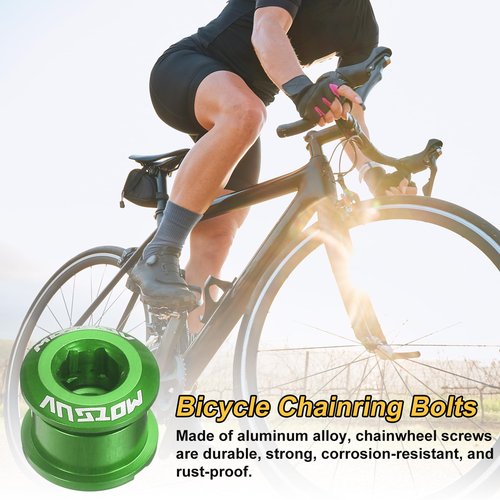HARFINGTON 10pcs Single Chain Ring Bolts M8 Aluminum Alloy Bicycle Crankset Nuts Chainwheel Screw for Road Bike Mountain Bike, Green