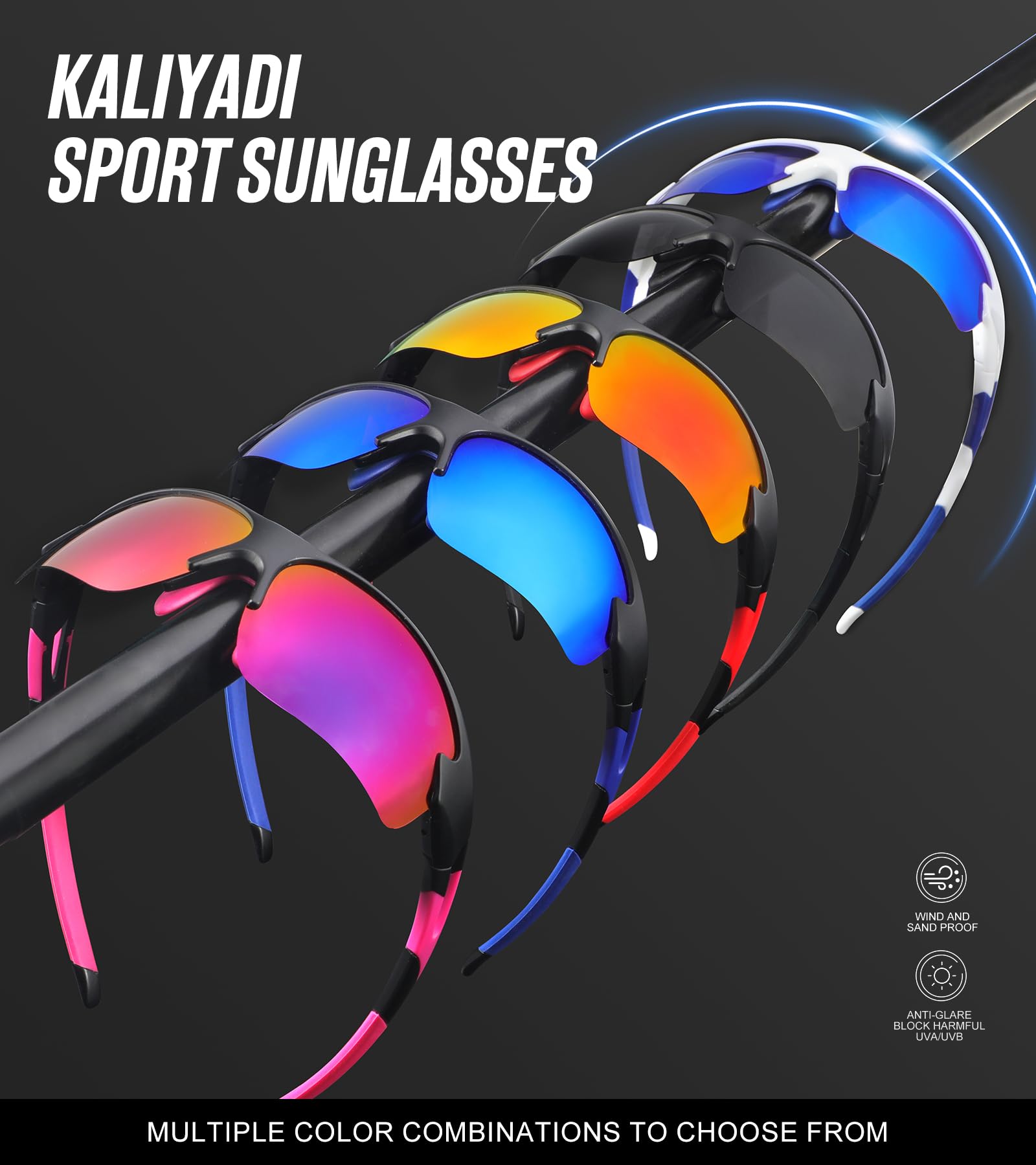 KALIYADI Sports Sunglasses for Men, Polarized Sun Glasses for Men Women Youth Baseball Softball with UV Protection
