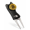 HODL 21 Bitcoin Golf Divot Repair Tool, All-Metal Golf Accessories - 3- in-1 Golf Multitool (Divot Tool, Ball Marker, Club Holder) | Foldable with with Pop-up Button & Magnetic Ball Marker