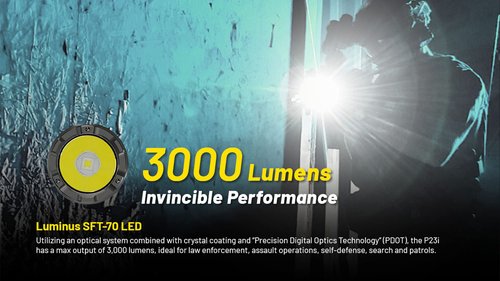 Nitecore P23i 3000 Lumen Rechargeable Tactical Flashlight with Dual Power Sources and Lumentac Organizer