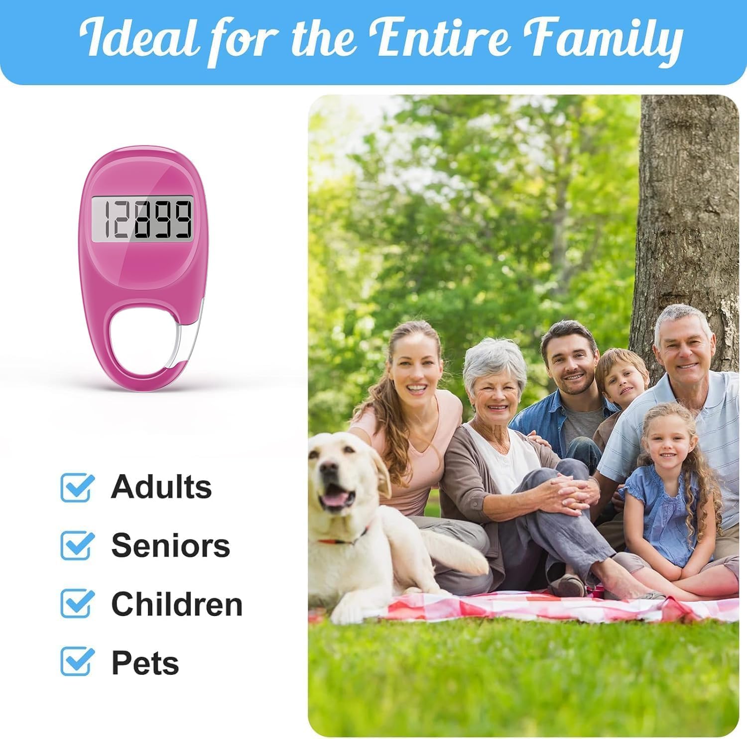 Skiennix Pedometer - Accurate Step Tracker with Carabiner | 3D Walking Counter for Men & Seniors