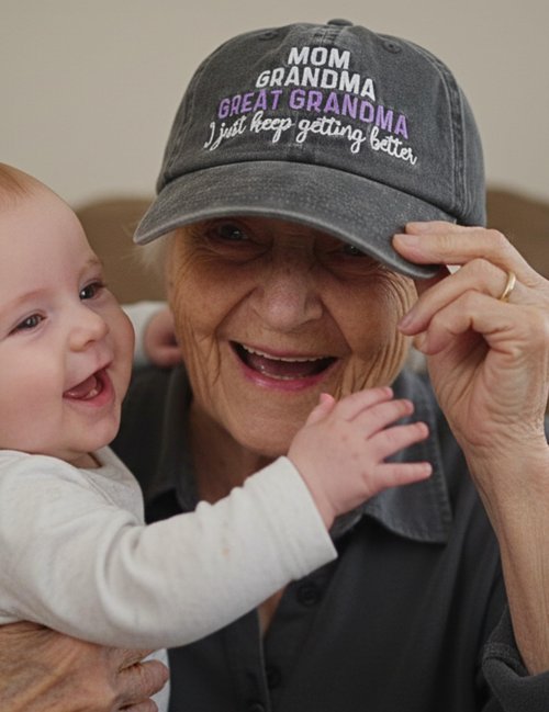InnoBeta Great Grandma Gifts Cap for Women - Adjustable Vintage Baseball Cap, Washed Cotton Embroidered Hat for Mom and Grandma - I Just Keep Getting Better