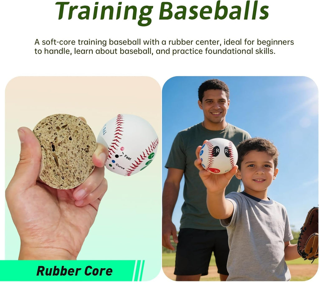 Skiennix Pitching Grip Trainers - 3-Piece Set with 2 Training Baseballs & Glow in the Dark Ball for Beginners