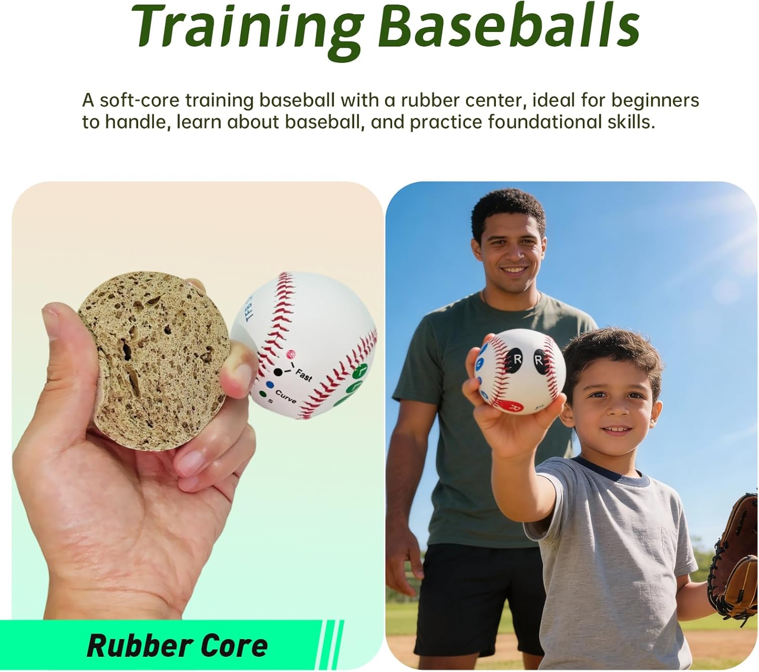 Skiennix Pitching Grip Trainers - 3-Piece Set with 2 Training Baseballs & Glow in the Dark Ball for Beginners