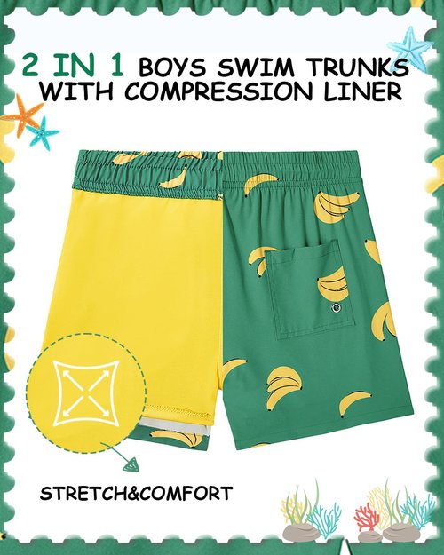 Century Star Boys Swim Trunks - Quick Dry Bathing Suit with Compression Liner | Sizes 7-14 Years