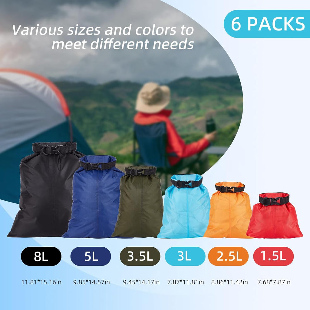 Waterproof Dry Bags by Skiennix - Lightweight Outdoor Dry Sacks with Quick Release Buckle | 6 Pcs for Kayaking, Rafting, Camping