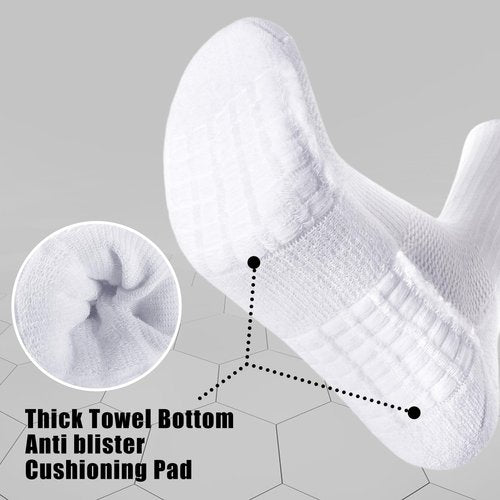 MUQU Mens White Crew Socks - Cushioned Sports Athletic Socks For Walking Hiking Running 6 Pairs