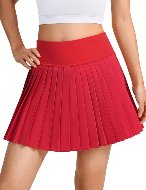 JOCMIC Girls Tennis Skirt with Shorts Athletic Pleated Skort with Pockets for Golf Workout Running Red 7-8 Years