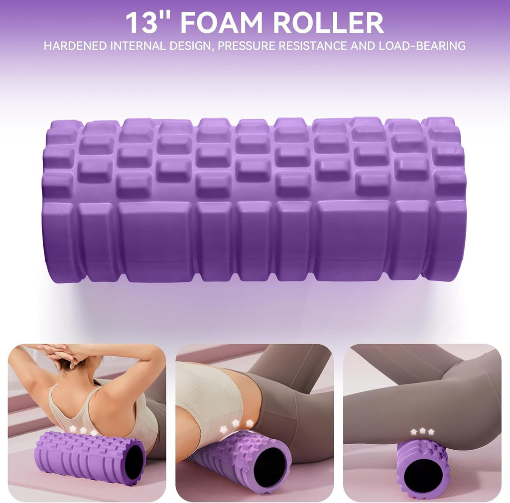 Skiennix 5-in-1 Foam Roller Set - High Density Deep Tissue Massager for Full Body Therapy (Purple)