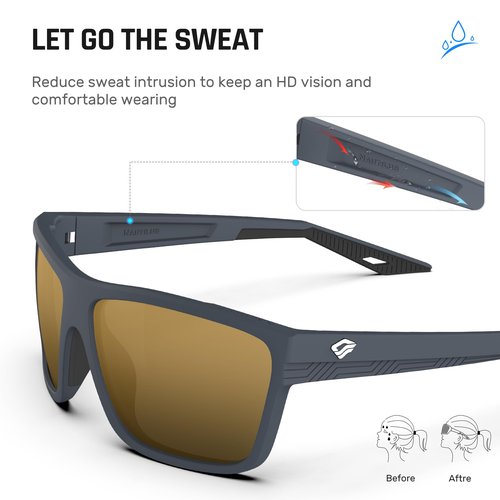 TOREGE Polarized Sports Sunglasses for Men & WomenUV400 Protection TR90 Frame Ideal for Fishing Cycling Running Driving (Matte Dark Grey Frame &Silver brown Lens C13)
