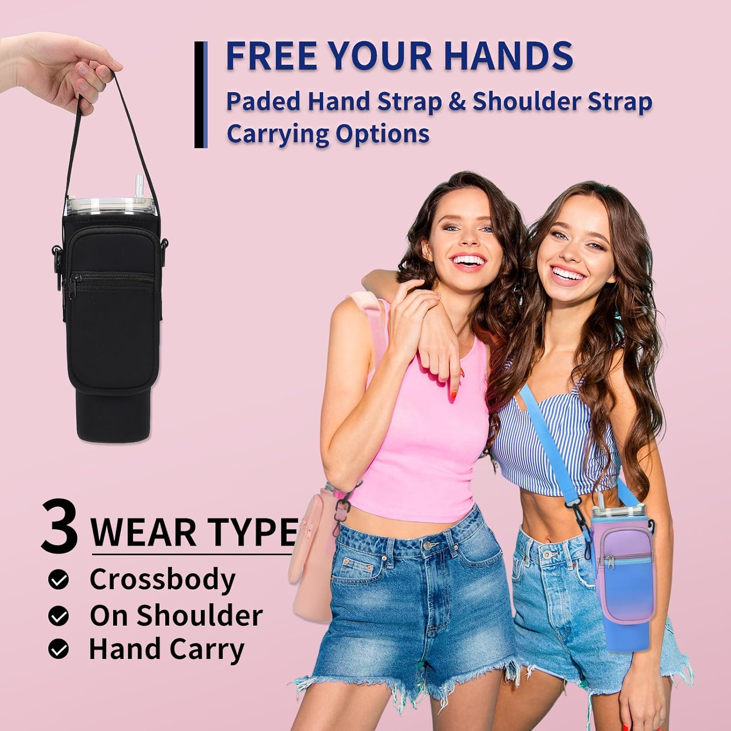 Stanley Water Bottle Carrier Bag - Neoprene Holder with Phone Pocket & Adjustable Straps for 40/30 oz Tumblers