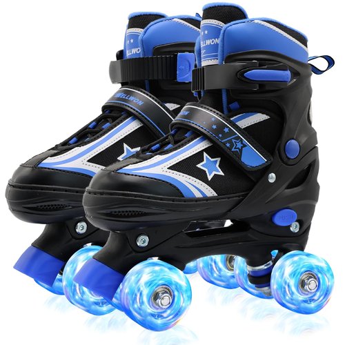 Kids Roller Skates for Boys Girls, 4 Size Adjustable Kids Rollerskates with Light Up Wheels, Quad Skates for Beginner Ages 5-8 8-12