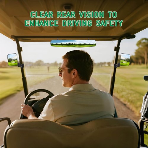 No Drilling Golf Cart Mirrors with Built-In Reflector, Golf Cart Side Mirrors and Rear View kit 180° Rotation HD Shatterproof Glass Ultra-Wide Fit for EZGO, Club Car, Yamaha, ICON, Star, Zone