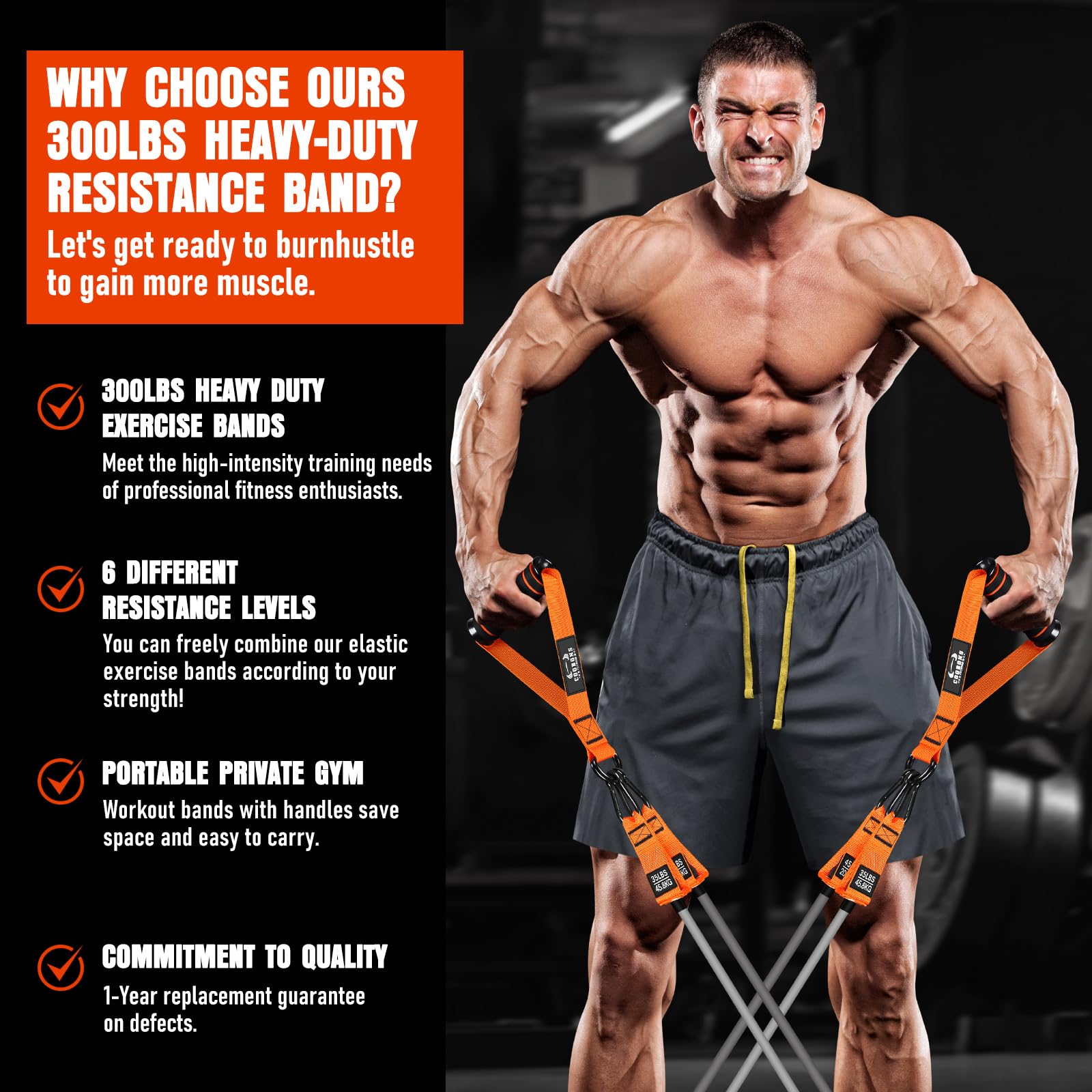 Resistance Bands, 300LBS Exercise Bands with Handles, Workout Bands with Door Anchor and Ankle Straps, Heavy Fitness Bands for Training, Physical Therapy, Shape Body, Yoga, Home Workout