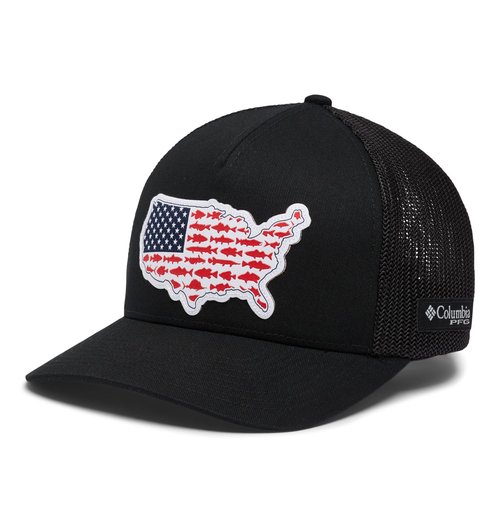Columbia Unisex PFG Statetriot Mesh Ball Cap, Black/USA Patch, Small/Medium