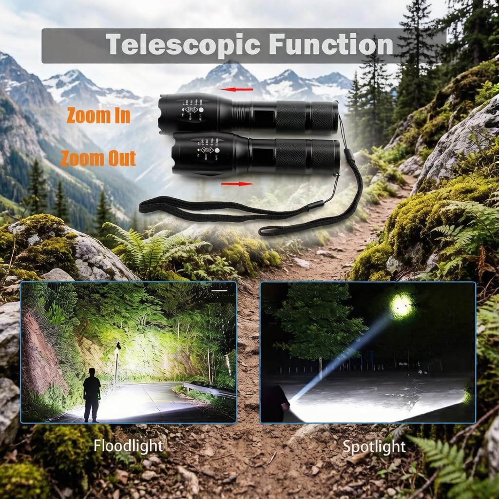 Skiennix LED Flashlights - 10 Pack High Lumens Tactical Flashlights with 5 Modes | Waterproof & Zoomable for Camping, Hiking, and Emergency Use