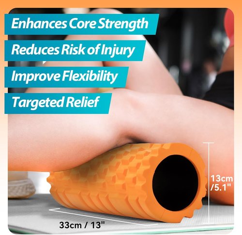 Krightlink High Density Foam Roller - 13" Patented Design for Deep Tissue Massage & Pain Relief | Orange
