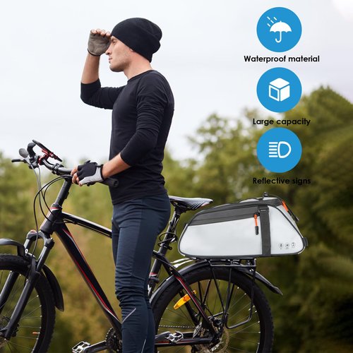 QYCHHJ 10L Bike Bags for Bicycles Rear Rack, All-Round Reflective Bike Rack Bag with Water-Resistant Zippers, Waterproof Bike Trunk Bag with Side Pockets Pannier Bag for Bike Accessories