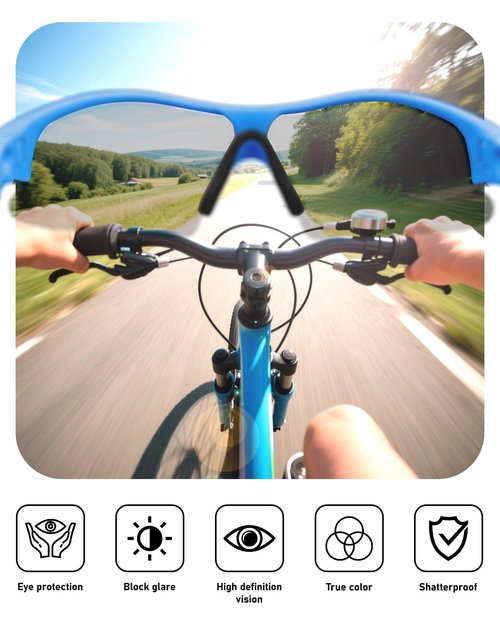 Hurdilen Polarized Kids Cycling Sunglasses, Youth Baseball Sunglasses for Boys Girls Age 8-14, 4 UV Interchangeable Lenses, Lightweight Sun Glasses for Baseball, Softball, Sports (Blue)