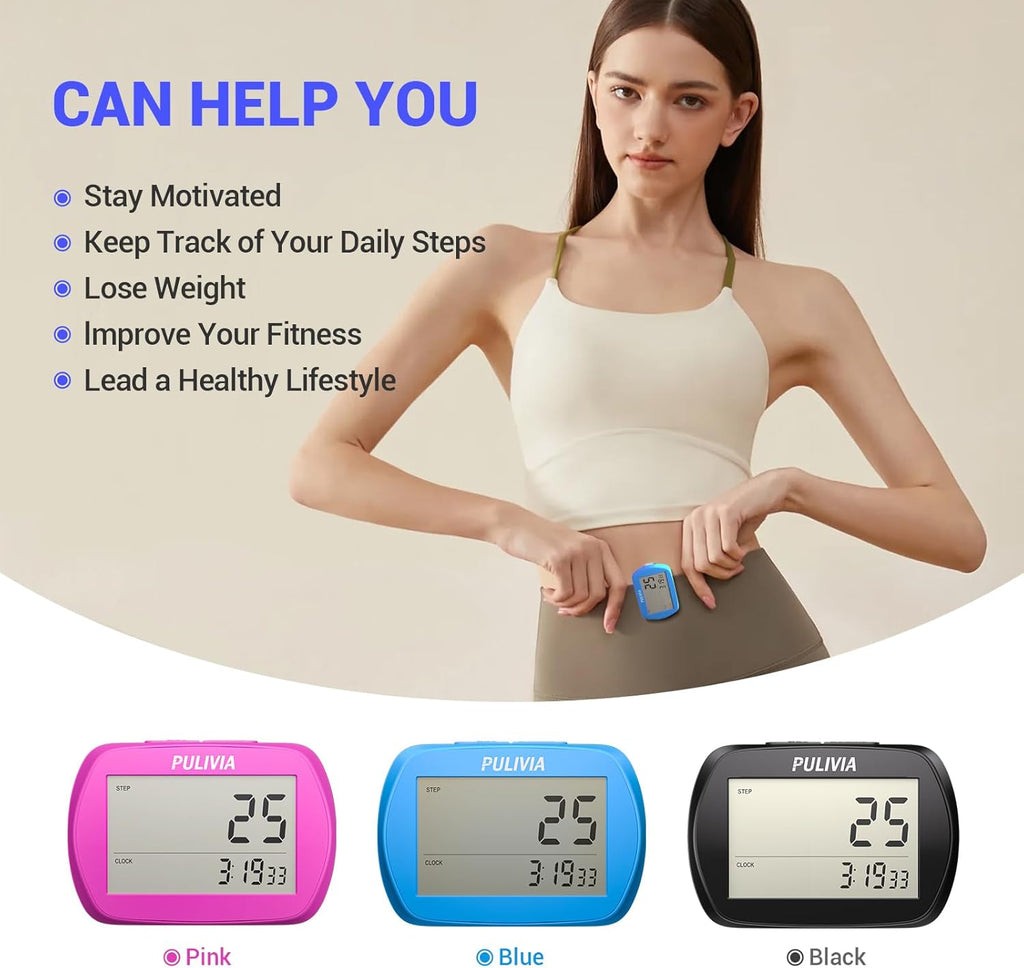 Skiennix Pedometer - 3D Step Counter with Clock | Accurate & Portable Walking Tracker