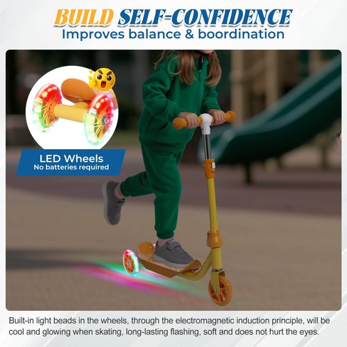 3 Wheel Scooter for Kids Ages 3-6, LED Light-Up Kids Kick Scooter–Adjustable Height, Durable Metal Construction, Anti-Slip Deck, Rubber Handles for Outdoor Activities,Child Safety Certified