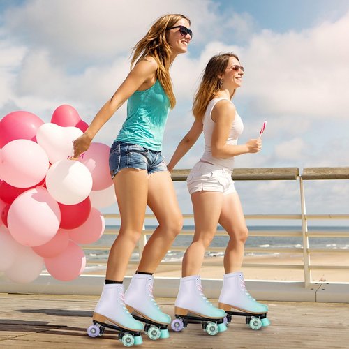 Jessie Girl & Women's PU Leather Flash Kids Roller Skates, Fantasy Adjustable Four-Wheel Beginner Skates for Girls Ages 8-12, Indoor & Outdoor (Youth 2)