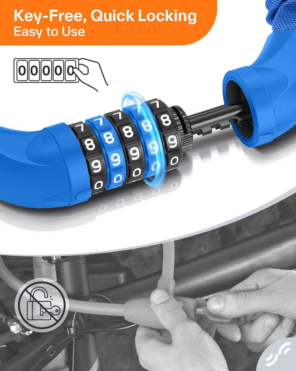 Sportneer Bike Lock - High Security 5-Digit Combination Chain Lock | Keyless & Heavy Duty, 3.2/3.6/4ft Options