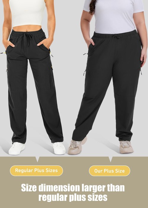 Women's Plus Size Hiking Pants Safari-Waterproof Lightweight UPF50 Sun Protection-Stretchy Cargo Joggers for Outdoor Activities,D6608,Black,3XL