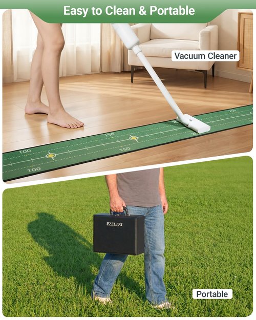 ZELTRI Golf Putting Game Set with Three-Track, Anti-Slip Backing Golf Putting Green Include 1 Club, 2 Balls, 1 Gate, 1 Portable Storage Box for Indoor/Outdoor