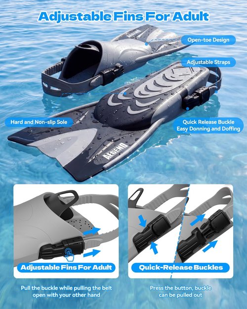 Aegend Snorkeling Gear Set - Anti-Fog Panoramic Mask, Adjustable Fins & Dry Top Snorkel | All-in-One for Adults