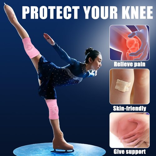 Soulchen 3 Pairs Figure Ice Skating Knee Pads for Women Cushion and Support Silicone Knee Cap for Ice Skating (Medium)