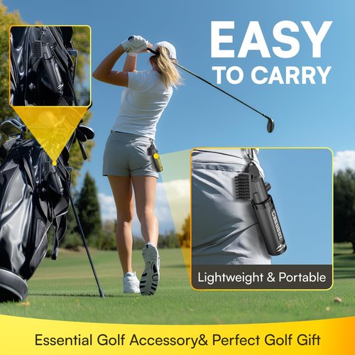 Cakubor Pro Golf Club Cleaner: 4oz Water Bottle with Groove Cleaner, Heavy-Duty Retainer Clip, Large Nylon Bristles for Deep Clean, Ergonomic Button Design, Essential Golf Accessories & Gifts for Men