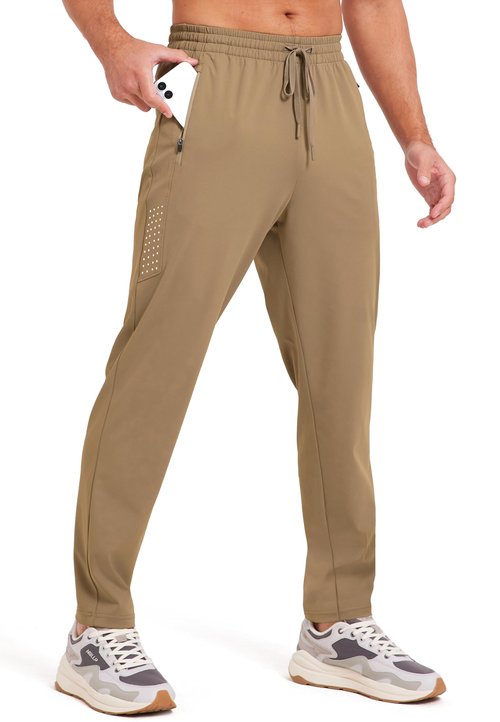VEOBIKE Men's Track Pants Open Bottom Lightweight Stretch Gym Running Exercise Sweat Pants 28” Drawcord Training Fitness Sports Pants Deep Khaki