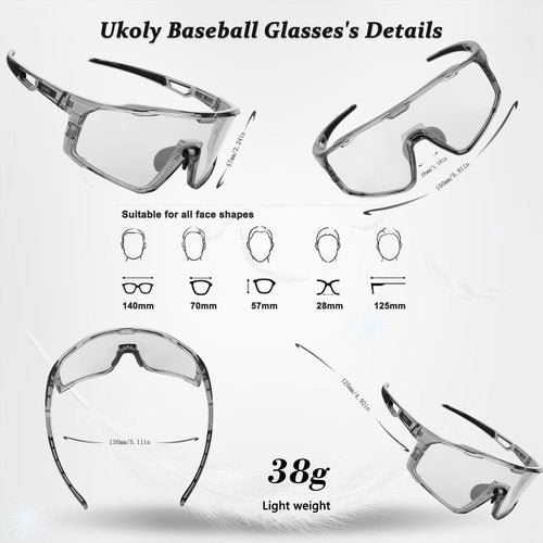 Ukoly Baseball/Running Sunglasses Cycling Glasses For Men Women,Sport Sunglasses HD Lens UV400 Protection TR90 Frame 620 (Hd Photochromic Silver)