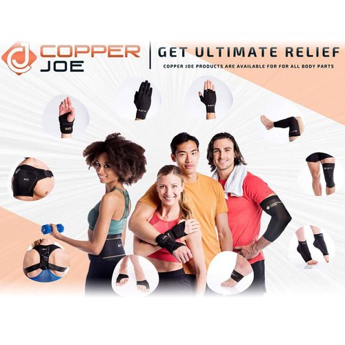 Copper Joe 2 Pack Recovery Elbow Compression Sleeve - Ultimate Copper Relief Elbow Brace for Arthritis, Golfers or Tennis Elbow and Tendonitis. Elbow Support Arm Sleeves For Men and Women (Large)