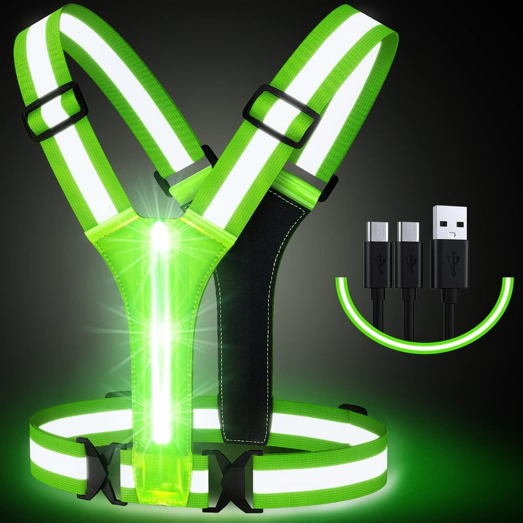 Simket LED Reflective Running Vest - Water Resistant Safety Gear with USB Rechargeable Lights | Adjustable High Visibility for Night Running, Cycling, Dog Walking