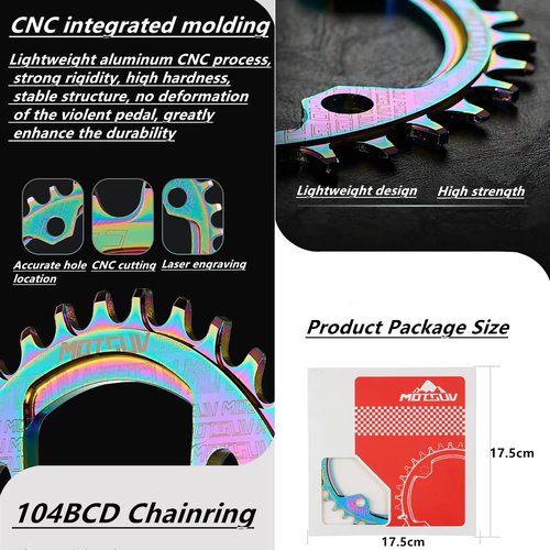 YBEKI 104BCD Chainring - CNC 7075-T6 Aluminum Narrow-Wide Round Chainwheel for MTB/Road Bikes (32-38T) | Compatible with Shimano/SRAM 8-11 Speed | Ultra-Light | Anti-Drop Design ﻿
