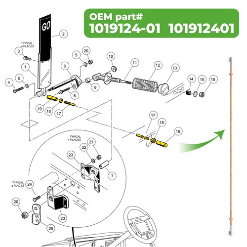 10L0L Golf Cart Accelerator Pivot Rod Assembly Kit Fits Club Car DS Gas & Electric Golf Carts Years 1998-Up 101912401