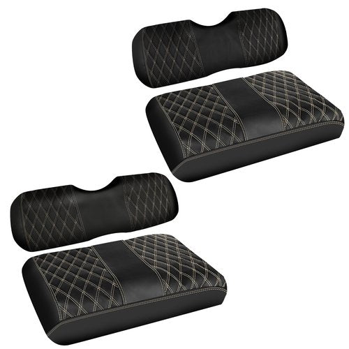 F FINEC 4PCS Waterproof Leather Golf Cart Seat Covers Compatible with EZGO TXT 1994-2013 Front & Aftermarket Rear Seat Kits | Beige Stitching | No Staple Installation
