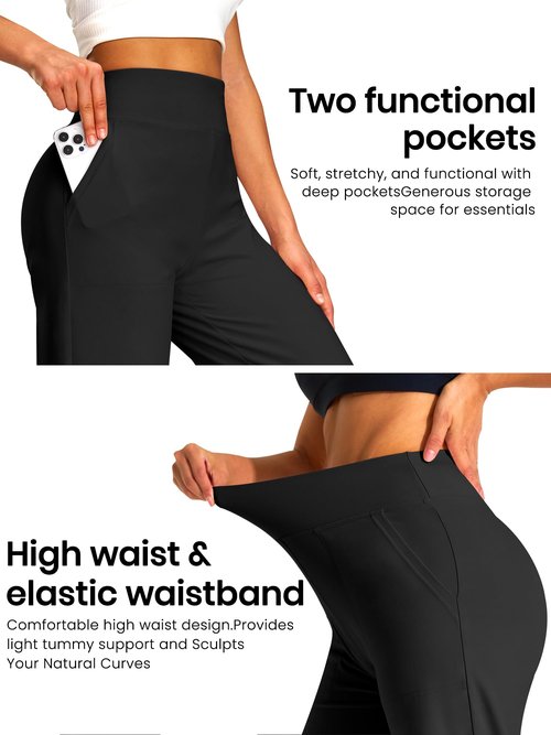 Blue Breath Yoga Pants Women Wide Leg Pants with Pockets High Waist Stretch Dress Casual Sweatpants Petite/Regular/Tall