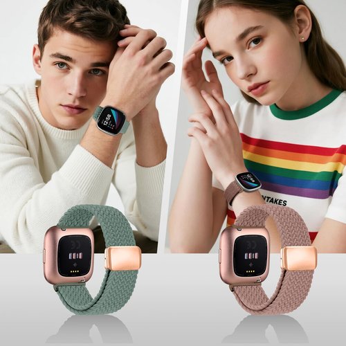 Zspoly Braided Bands Compatible with Fitbit Versa 2 Bands for Women/Versa/Lite/SE Band, Magnetic Clasp Elastic Fabric Sport Nylon Smartwatch Band for Fitbit Versa2/1/Lite/SE for Women Men