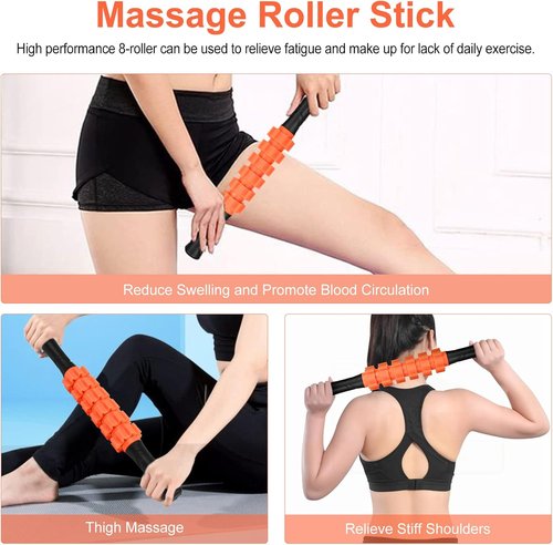 Aucuu Foam Roller Set - 5-in-1 Massage & Stretching Kit with Yoga Stick, Ball, Strap & Bag - Orange